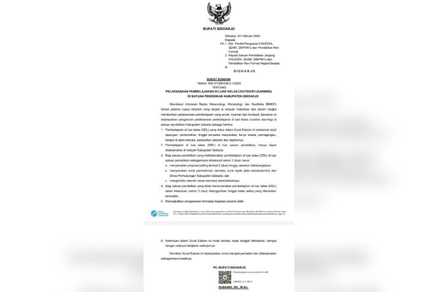 Plt Bupati Sidoarjo Keluarkan Surat Edaran Pelarangan Out Door Learning di Luar Kabupaten 5 IMG 20250203 180934